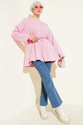 Dikiş Detaylı Duble Kol Tunik Pembe - Tunik