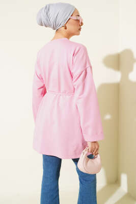 Dikiş Detaylı Duble Kol Tunik Pembe - Tunik