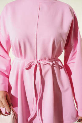 Dikiş Detaylı Duble Kol Tunik Pembe - Tunik
