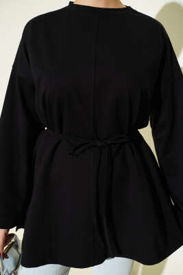 Dikiş Detaylı Duble Kol Tunik Siyah - Tunik