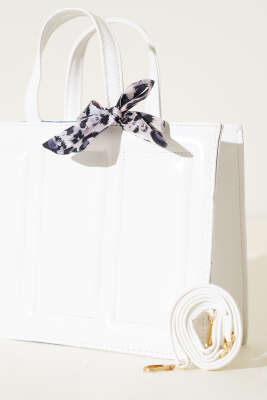 Dikiş Detaylı Fularlı Çanta Beyaz - Kol Çantası