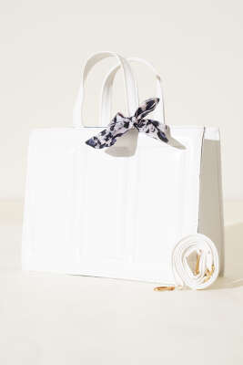 Dikiş Detaylı Fularlı Çanta Beyaz 