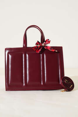 Dikiş Detaylı Fularlı Çanta Bordo - Kol Çantası