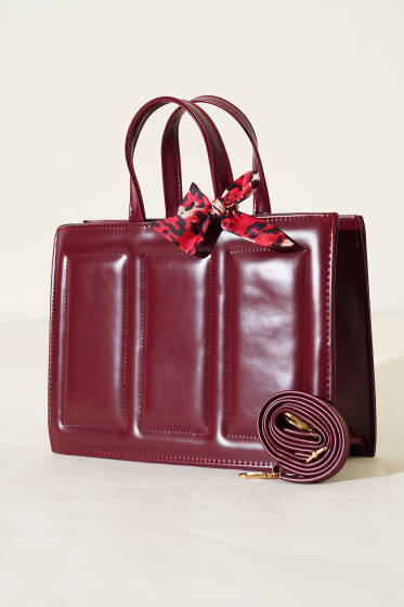 Dikiş Detaylı Fularlı Çanta Bordo - Kol Çantası