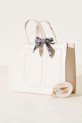 Dikiş Detaylı Fularlı Çanta Krem 