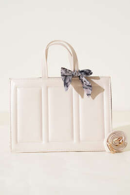 Dikiş Detaylı Fularlı Çanta Krem - Kol Çantası