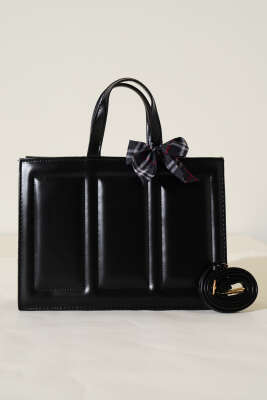 Dikiş Detaylı Fularlı Çanta Siyah - Kol Çantası