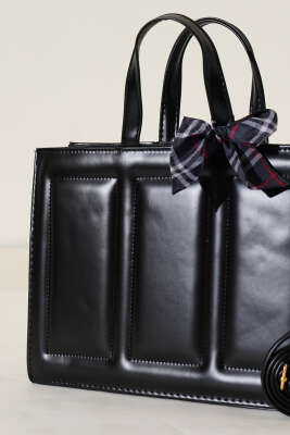 Dikiş Detaylı Fularlı Çanta Siyah - Kol Çantası