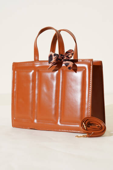 Dikiş Detaylı Fularlı Çanta Taba - Kol Çantası