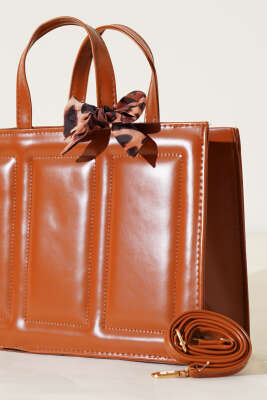 Dikiş Detaylı Fularlı Çanta Taba - Kol Çantası