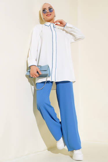 Dikiş Detaylı İkili Takım Mavi - İKİLİ TAKIM