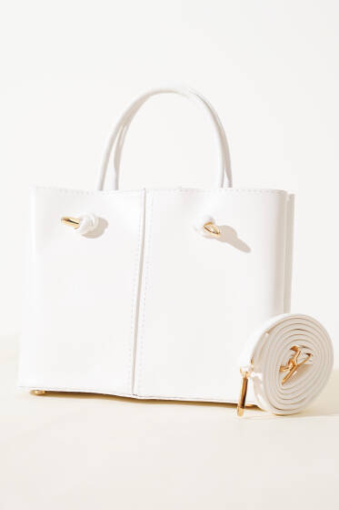 Dikiş Detaylı Kadın El Çantası Beyaz - Kol Çantası