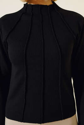 Dikiş Detaylı Kısa Bluz Siyah - Yılın Fırsatı