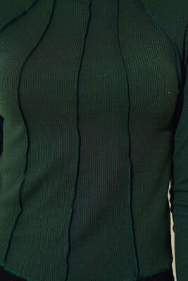 Dikiş Detaylı Kısa Bluz Zümrüt Yeşili - Thumbnail