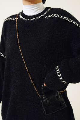 Dikiş Detaylı Triko Tunik Siyah - Triko Tunik