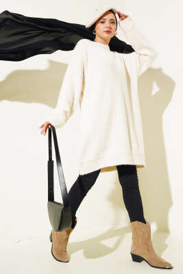 Dikiş Detaylı Triko Tunik Vanilya - Triko Tunik