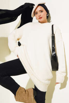 Dikiş Detaylı Triko Tunik Vanilya