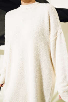 Dikiş Detaylı Triko Tunik Vanilya - Triko Tunik