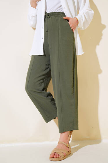 Dikişli Ayrobin Pantolon Haki - Kumaş Pantolon