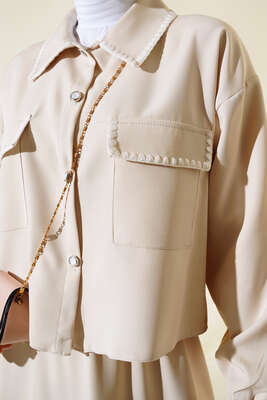 Dikişli Ceketli İkili Takım Bej - İkili Takım