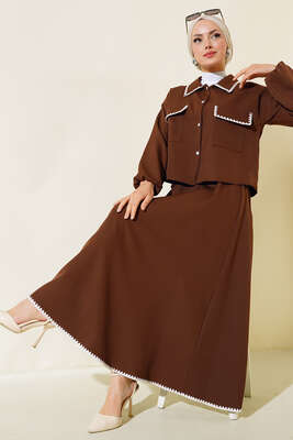 Dikişli Ceketli İkili Takım Kahve - İkili Takım