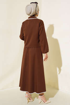 Dikişli Ceketli İkili Takım Kahve - İkili Takım