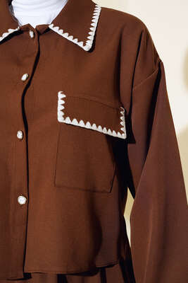 Dikişli Ceketli İkili Takım Kahve - İkili Takım