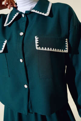 Dikişli Ceketli İkili Takım Zümrüt Yeşili - Thumbnail