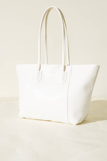 Dikişli Fermuarlı Omuz Çanta Beyaz - Kol Çantası