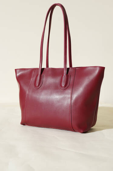 Dikişli Fermuarlı Omuz Çanta Bordo - Kol Çantası