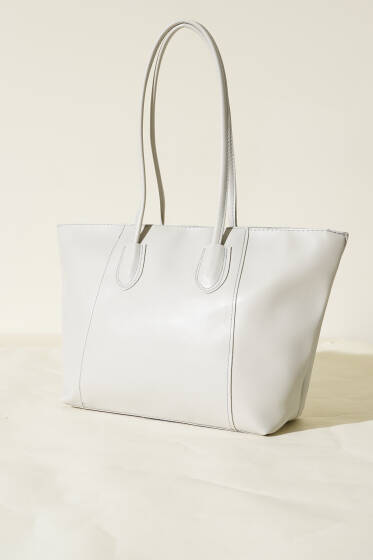 Dikişli Fermuarlı Omuz Çanta Gri - Kol Çantası