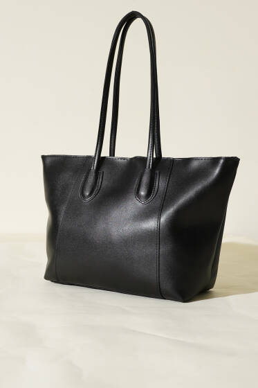 Dikişli Fermuarlı Omuz Çanta Siyah - Kol Çantası