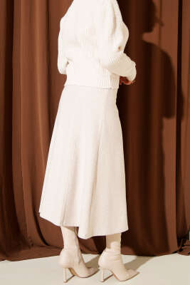 Dikişli Fitilli Kaşe Etek Bej - Etek