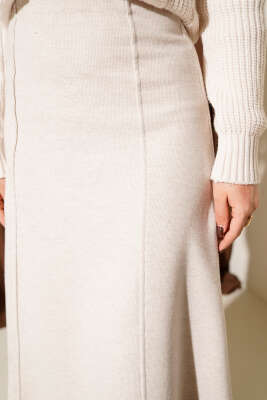 Dikişli Fitilli Kaşe Etek Bej - Etek