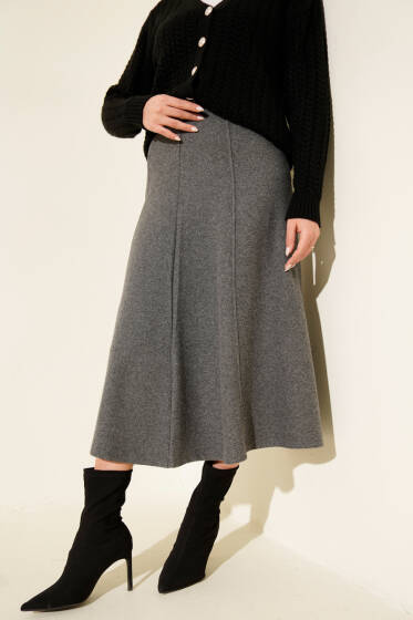 Dikişli Fitilli Kaşe Etek Füme - Etek