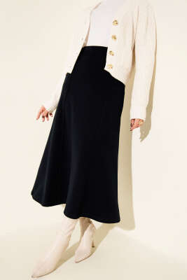 Dikişli Fitilli Kaşe Etek Lacivert - GÜRZA TEKSTİL