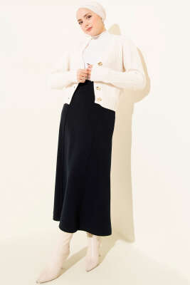 Dikişli Fitilli Kaşe Etek Lacivert - Etek