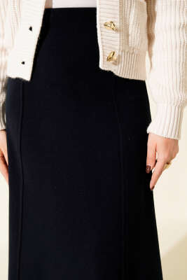 Dikişli Fitilli Kaşe Etek Lacivert - Etek