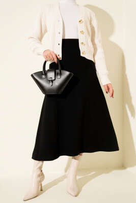 Dikişli Fitilli Kaşe Etek Siyah - GÜRZA TEKSTİL