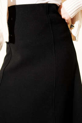 Dikişli Fitilli Kaşe Etek Siyah - Etek