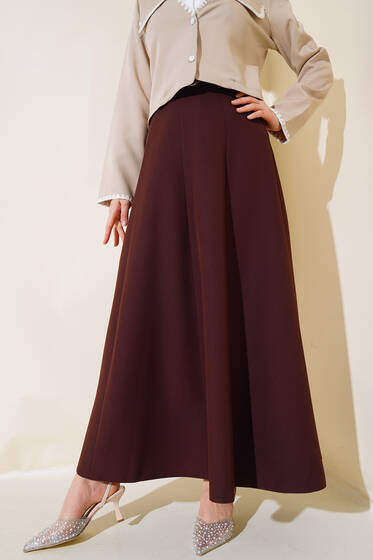 Dikişli Kemerli Etek Kahve - Etek