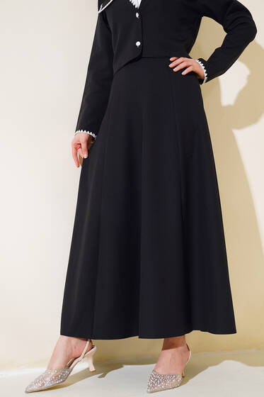 Dikişli Kemerli Etek Siyah - Etek