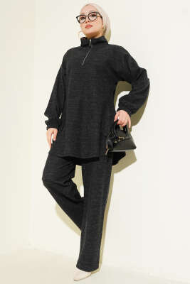 Dikişli Yarım Fermuarlı Kaşe İkili Takım Antrasit - NESSİA