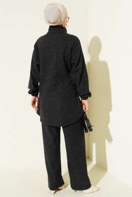 Dikişli Yarım Fermuarlı Kaşe İkili Takım Antrasit - İkili Takım