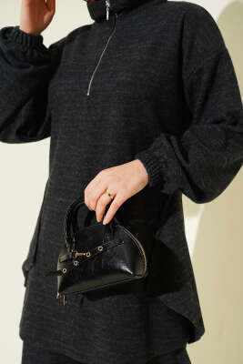 Dikişli Yarım Fermuarlı Kaşe İkili Takım Antrasit - İkili Takım