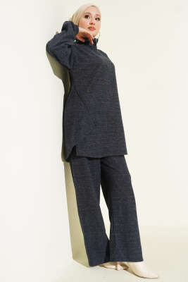 Dikişli Yarım Fermuarlı Kaşe İkili Takım Füme - NESSİA