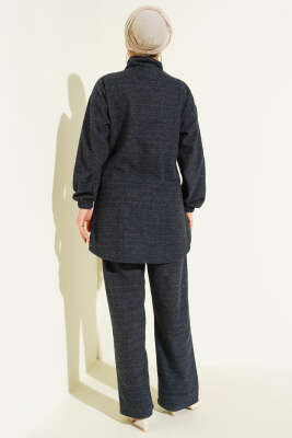 Dikişli Yarım Fermuarlı Kaşe İkili Takım Füme - İkili Takım