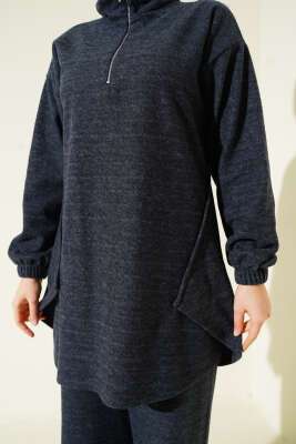 Dikişli Yarım Fermuarlı Kaşe İkili Takım Füme - İkili Takım