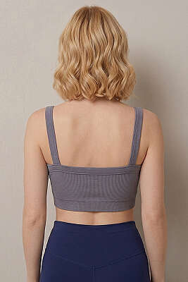 Dikişsiz Kalın Askılı Büstiyer Gri - Sporcu Sütyeni 