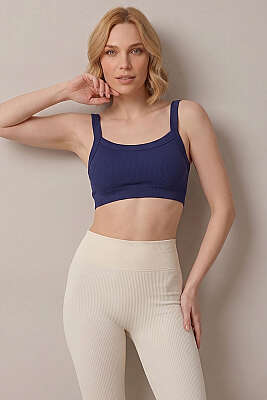 Dikişsiz Kalın Askılı Büstiyer Lacivert 